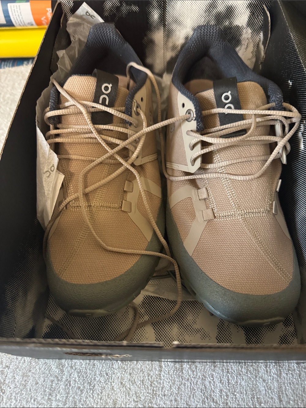 On Running Women's Beige and Olive Green Lace-Up Sneakers